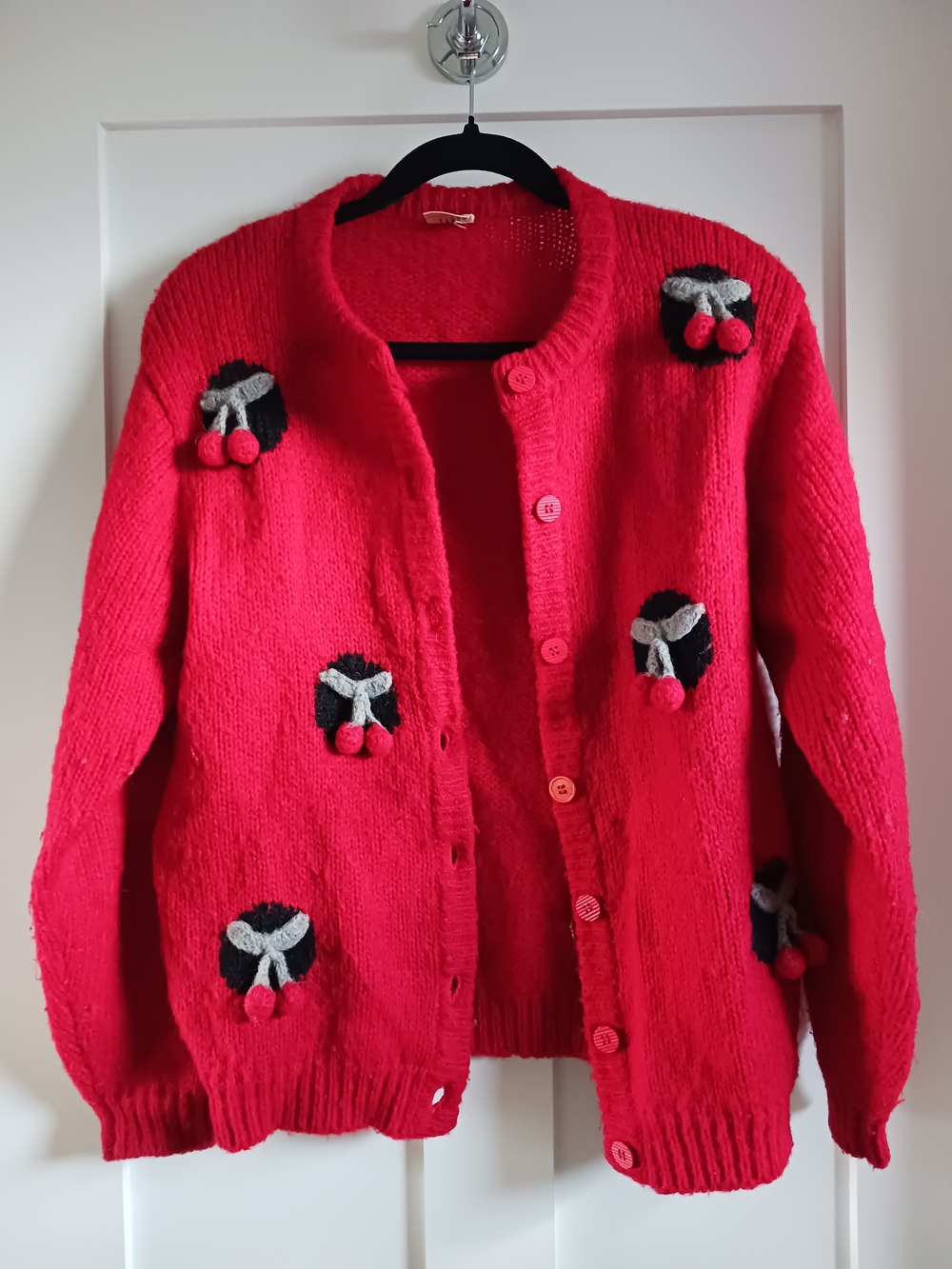 Red Kids Pom-Pom Knit Cardigan Jacket
